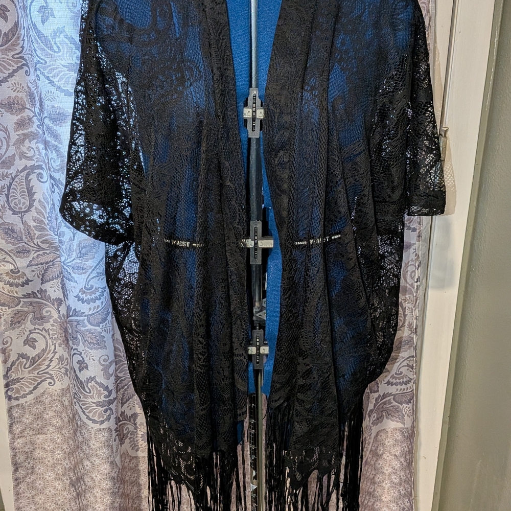 Black Lace Kimono with Fringe